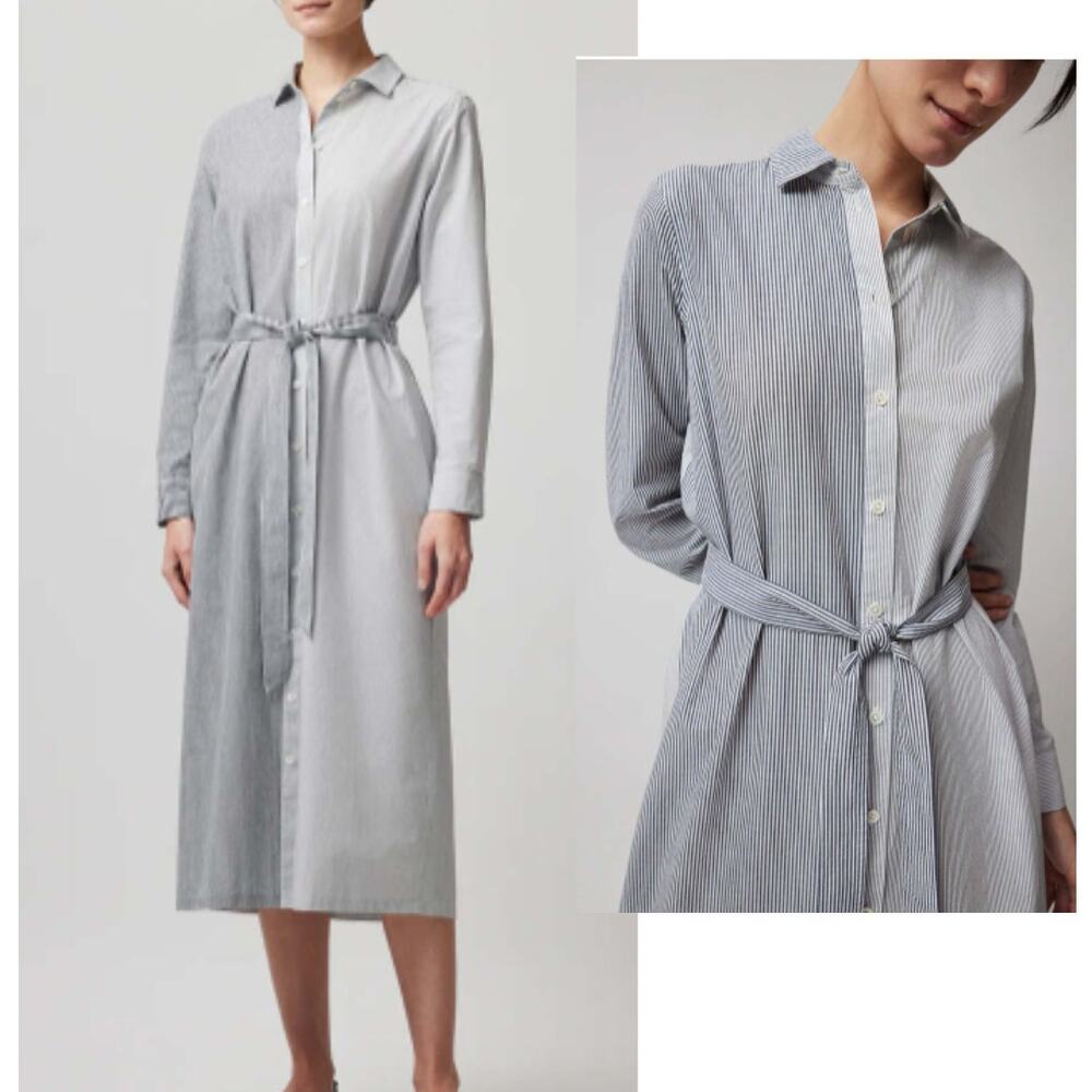 ATM Anthony Thomas Melillo Blue White Mixed Striped Cotton Poplin Shirtdress - L